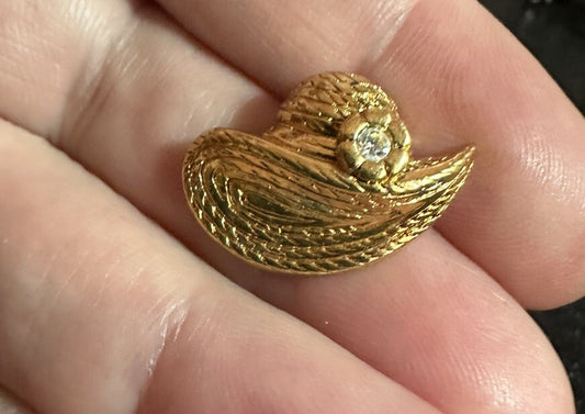 Avon Easter Bonnet Hat Lapel Pin Gold Color Metal W/ Faux Jewel