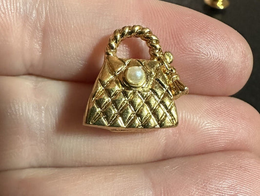 Avon Tiny Purse Scatter Pin Brooch Gold Tone Faux Pearl