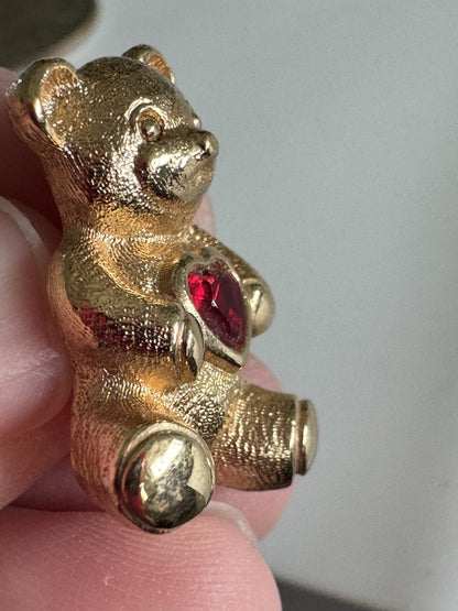 Vintage Avon Birthstone Gold-Tone Bear Pin Tie, Lapel, Hat - Ruby July