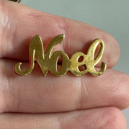 Vintage Gold NOEL Word Pin – Christmas Holiday Script Brooch
