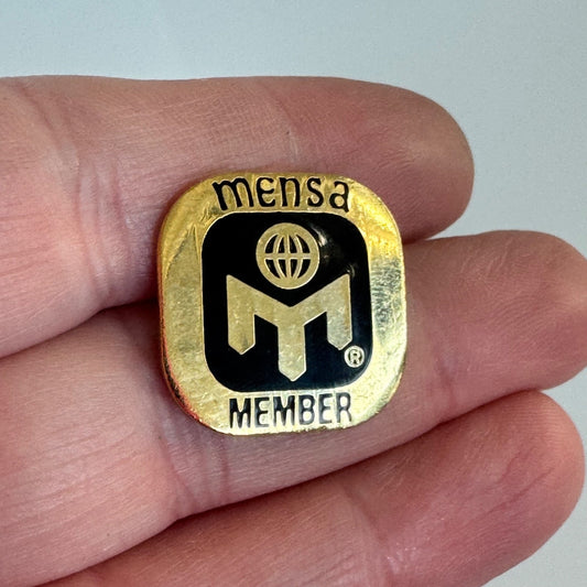 Vtg Mensa Member Gold & Black Enamel Square Lapel Pin Badge – IQ Society Rare