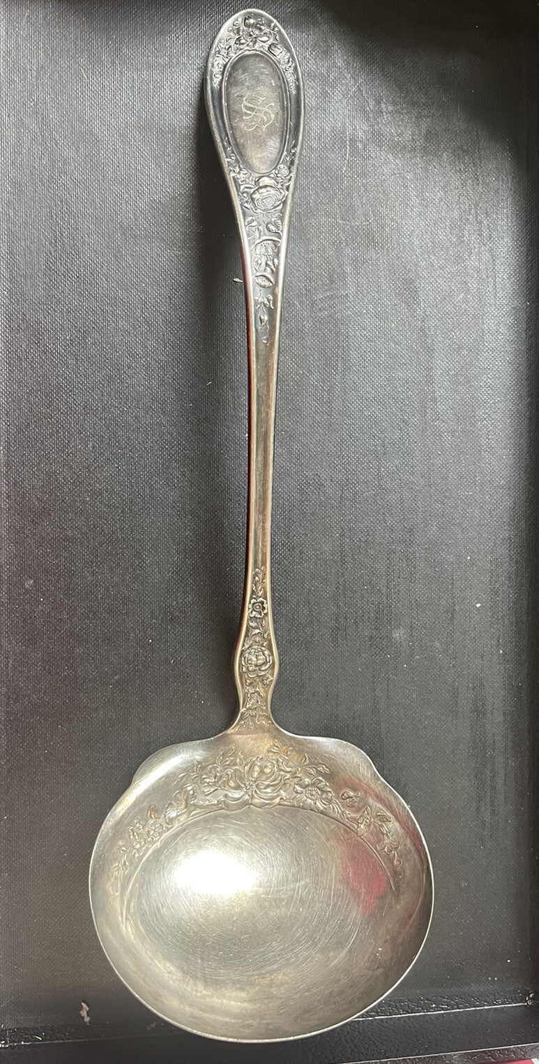 1909 BLOSSOM Pattern Oyster Soup Ladle R  Wallace Silver Plate 12”