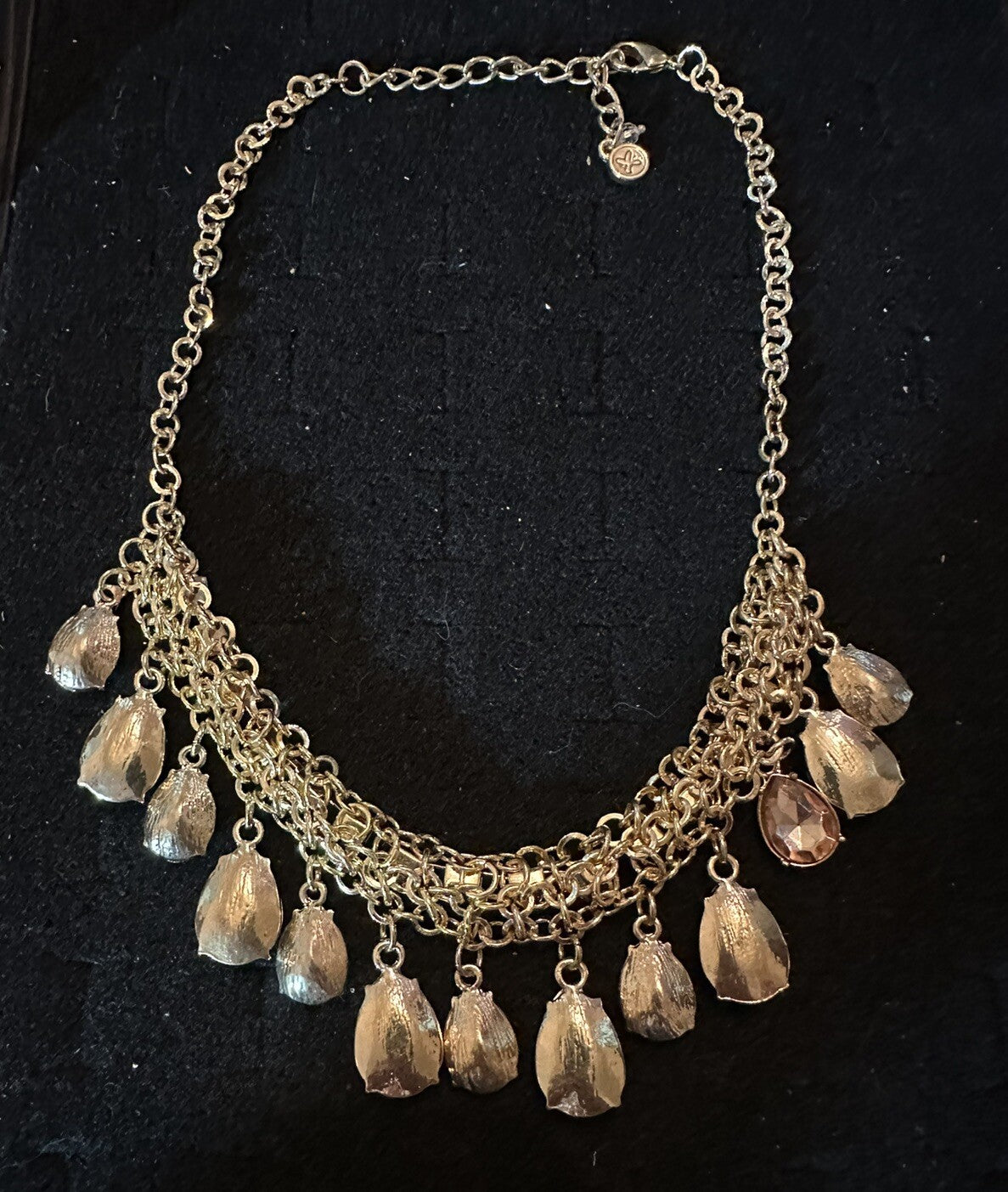 Simply Vera Wang Gold Tone Statement Necklace 3 Layer Chain Teardrop 19”