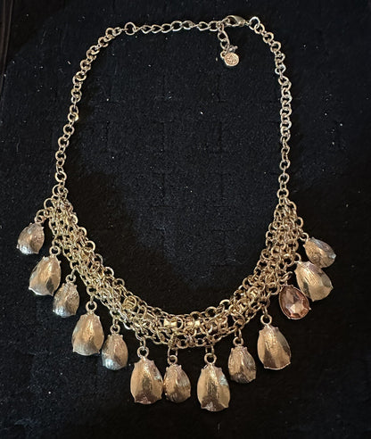 Simply Vera Wang Gold Tone Statement Necklace 3 Layer Chain Teardrop 19”
