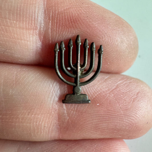 Vintage Mini Bronze Tone Menorah Lapel Pin Tie Tack – Hanukkah Judaism