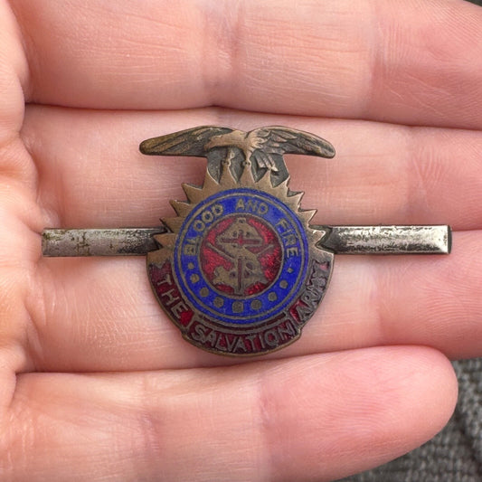 Vintage The Salvation Army Blood and Fire Lapel Pin Brooch OLD C-Clasp