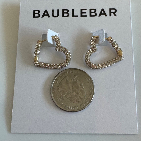 Bauble Bar Velma Pave Heart Hoop Earrings With Crystal New On Card Pierced