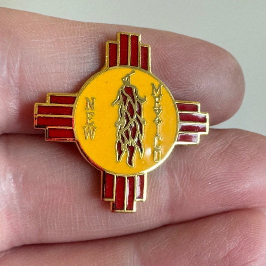 Vintage New Mexico Chili Zia Symbol Pin – Red & Yellow State Lapel Badge