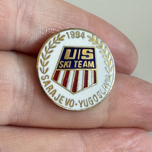 Vintage 1984 US Ski Team Sarajevo Yugoslavia Olympic Enamel Lapel Pin Badge