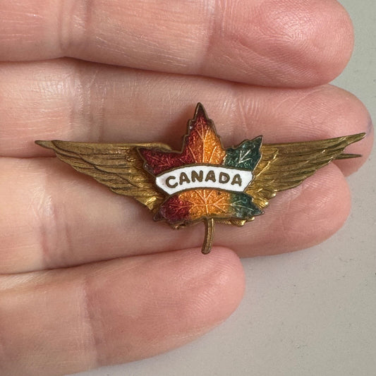 Vintage Canada Maple Leaf Pilot Wings Lapel Pin Brooch - Amazing!