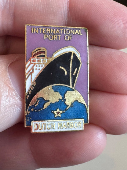 Vintage International Port of Dutch Harbor Lapel Pin Unalaska Alaska
