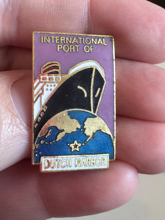 Vintage International Port of Dutch Harbor Lapel Pin Unalaska Alaska