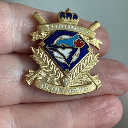 Vintage 1990 Toronto Blue Jays Crest Pin – Crown Bat Laurel Leaf Enamel Badge