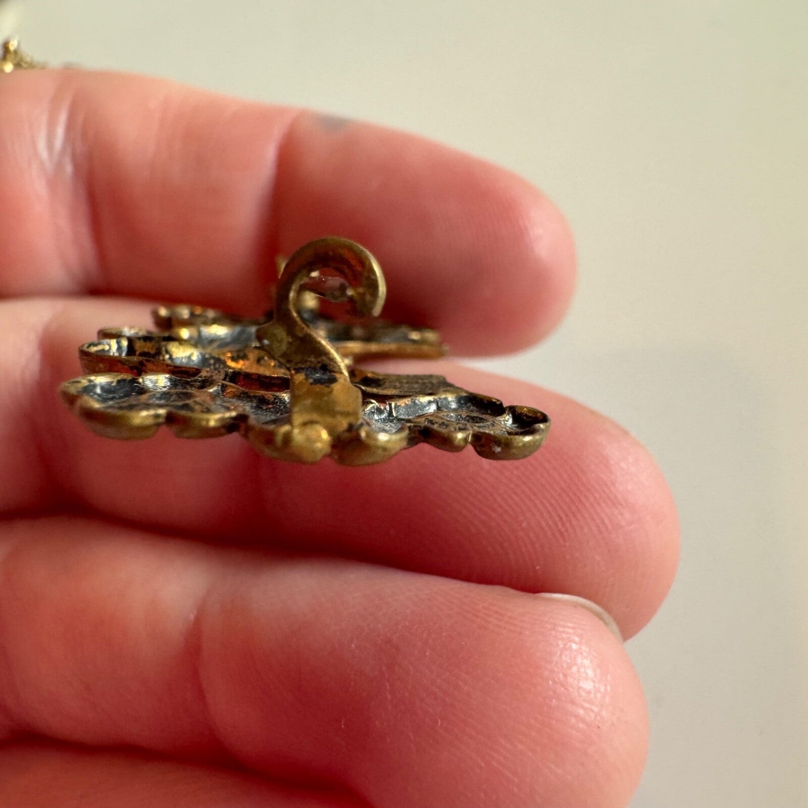 Antique Brass Toned Lovebirds Forget-Me-Nots Brooch Pin