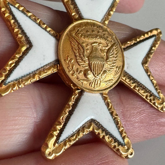 Vintage Knights Templar White & Gold US Eagle Medal Black Ribbon Knight Of Malta