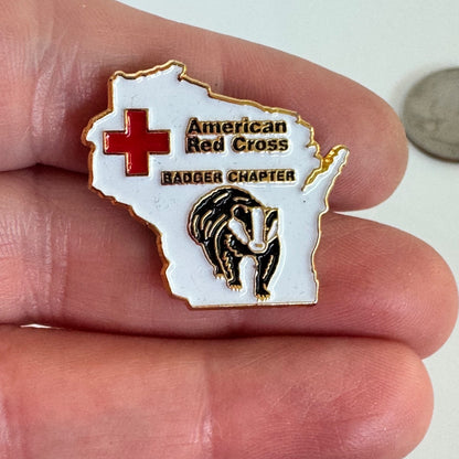 Wisconsin Badger Chapter American Red Cross Volunteer Enamel Pin State Shaped