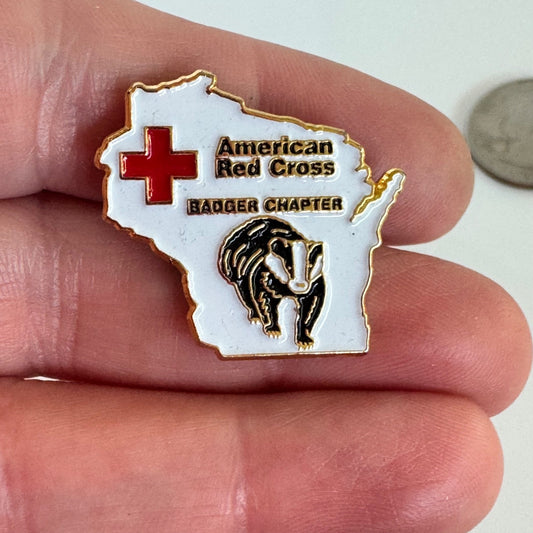 Wisconsin Badger Chapter American Red Cross Volunteer Enamel Pin State Shaped