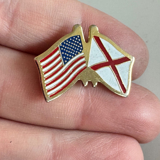 Vtg U.S. and Alabama Crossed Flags Pin – State Pride Friendship Badge