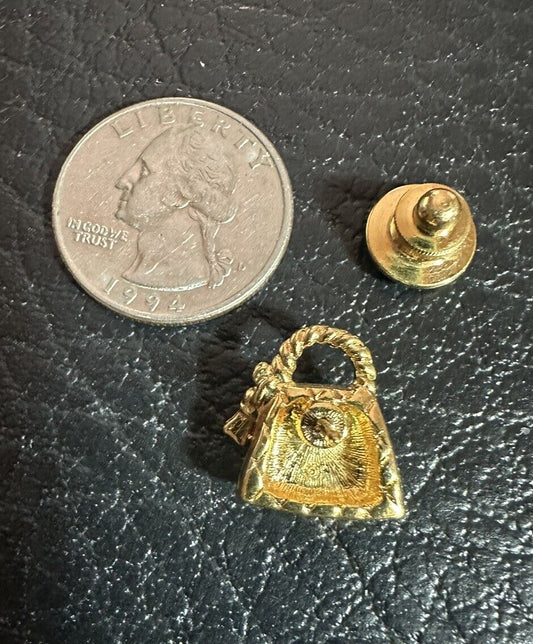 Avon Tiny Purse Scatter Pin Brooch Gold Tone Faux Pearl