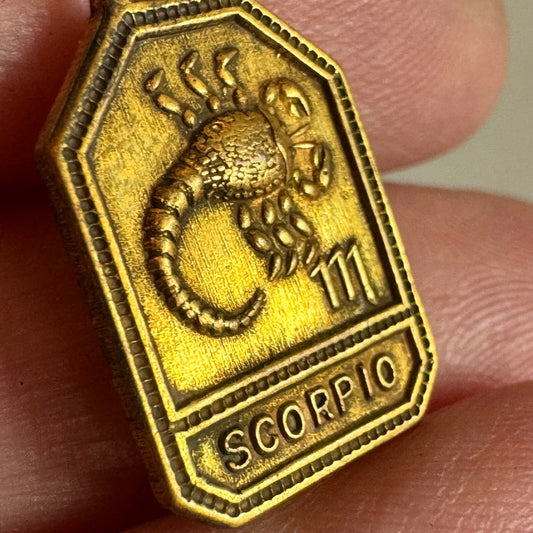 Vintage 1930s-1940s Zodiac Brass Charm SCORPIO Gold Tone Astrology NOS