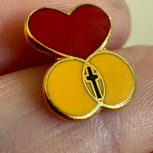 Vintage Catholic Marriage Encounter Heart, Circles & Cross Pin