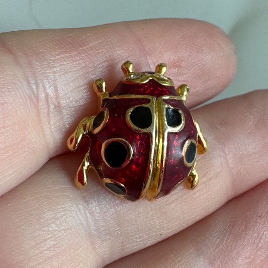 Vtg Red Enamel Ladybug Pin – Gold Tone Bug Brooch Insect Jewelry
