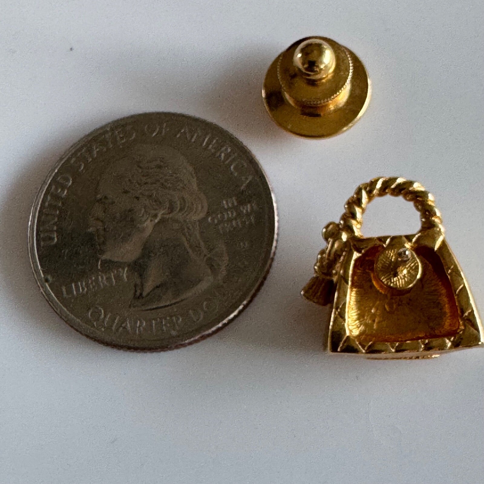 Avon Tiny Purse Scatter Pin Brooch Gold Tone Faux Pearl