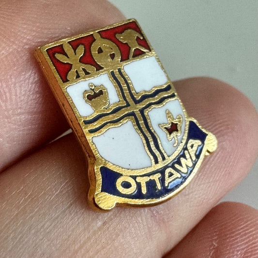 Vtg Ottawa Canada City Crest Enamel Lapel Pin Gold Heraldic Coat of Arms