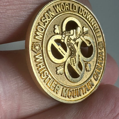Vintage Molson World Downhill Whistler Mountain Canada Gold Tone Lapel Pin Ski