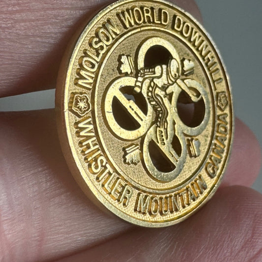 Vintage Molson World Downhill Whistler Mountain Canada Gold Tone Lapel Pin Ski