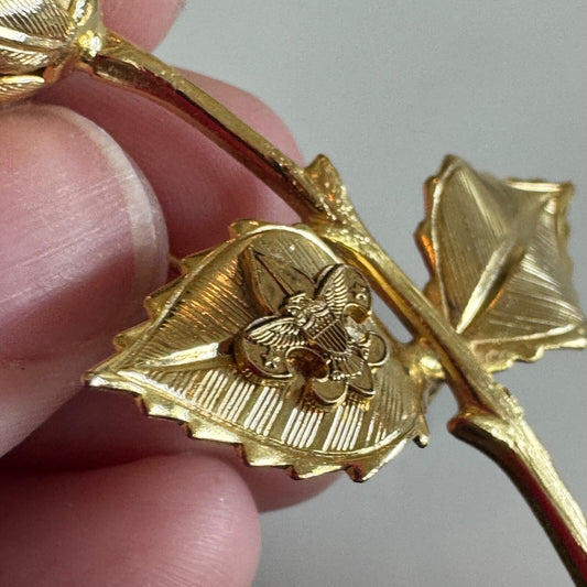 Vintage Boy Scouts Mothers Brooch Gold Tone Rose Pin