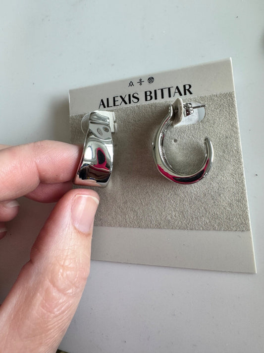 Alexis Bittar Molten Silver Ribbon Hoop Earrings – Modern Designer Style