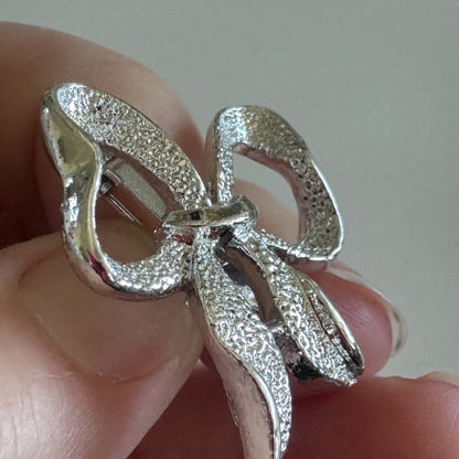 Vintage Gerry's Silver Tone Bow Brooch Pin