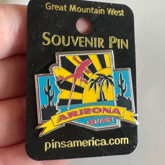 Arizona Est. 1912 Souvenir Lizard Cactus Sun Travel Pin New on Card