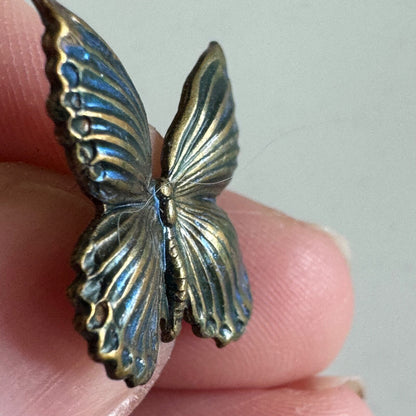 Bronze Butterfly Brooch – Vintage Patina Insect Pin with Textured Wings