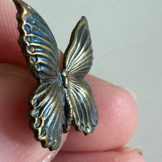 Bronze Butterfly Brooch – Vintage Patina Insect Pin with Textured Wings