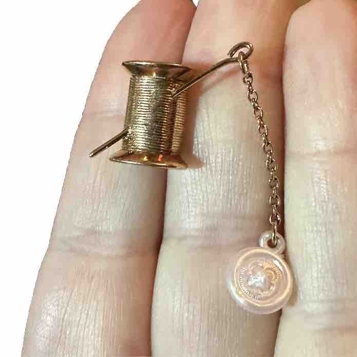 Vintage Avon Sewing Needle Thread Button Bobbin Quilting Lapel Brooch Pin Spool