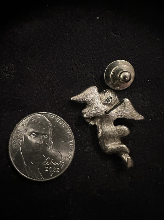 AVON Angel Lapel Pin Silver Tone Faux Marcasite Cherub Wings