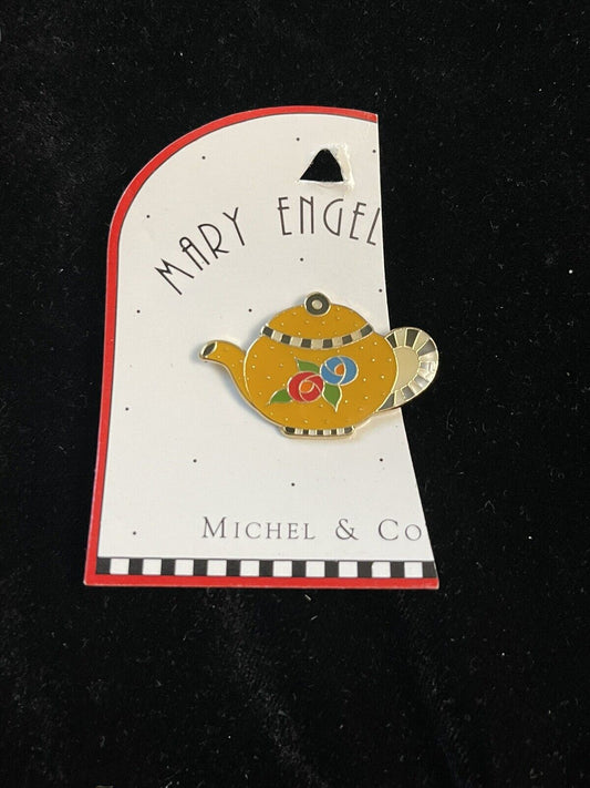 Mary Engelbreit Teapot Pin Michel & Co Teapot Lapel Pin Hat Tac Yellow