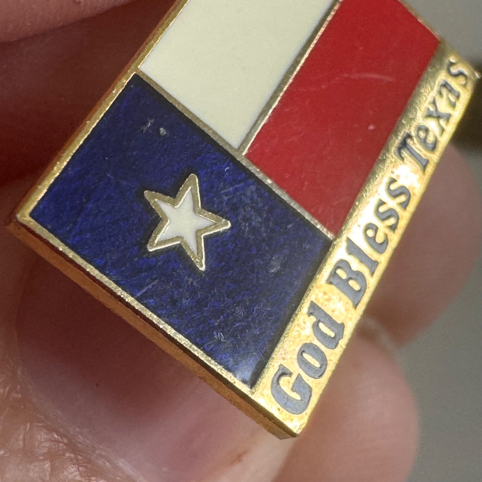 Vintage God Bless Texas Flag Lapel Pin Tie Tack Enamel