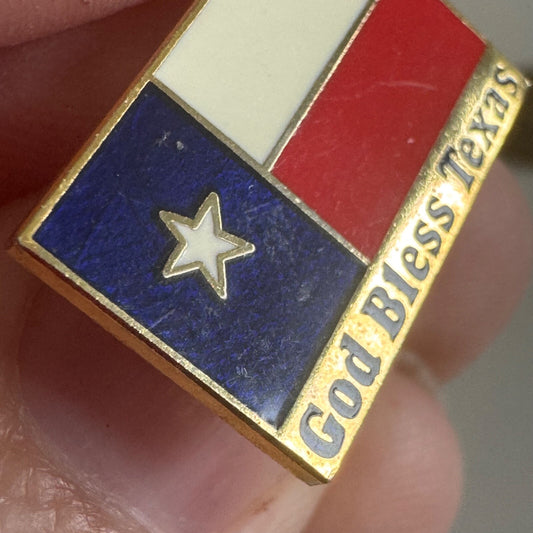 Vintage God Bless Texas Flag Lapel Pin Tie Tack Enamel