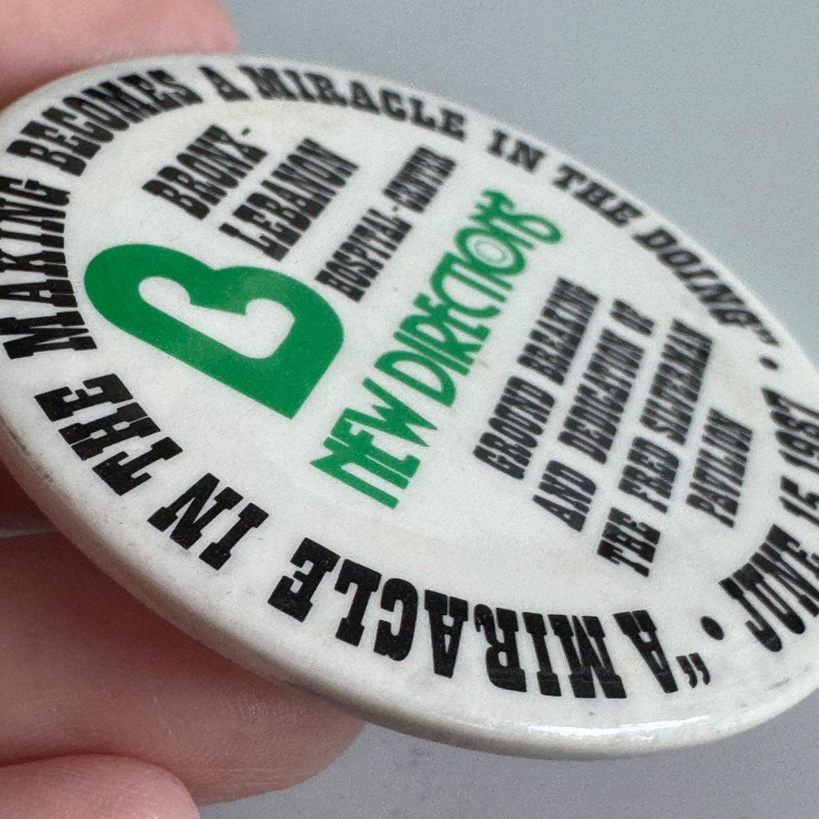 1987 Bronx-Lebanon Hospital “New Directions” Dedication Button Pin Rare