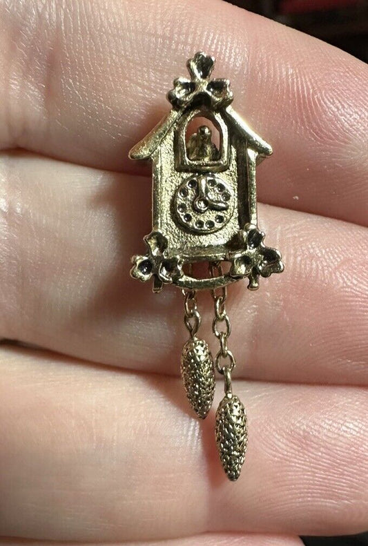 AVON - Signed, small Cuckoo Clock Pin - Gold-tone 