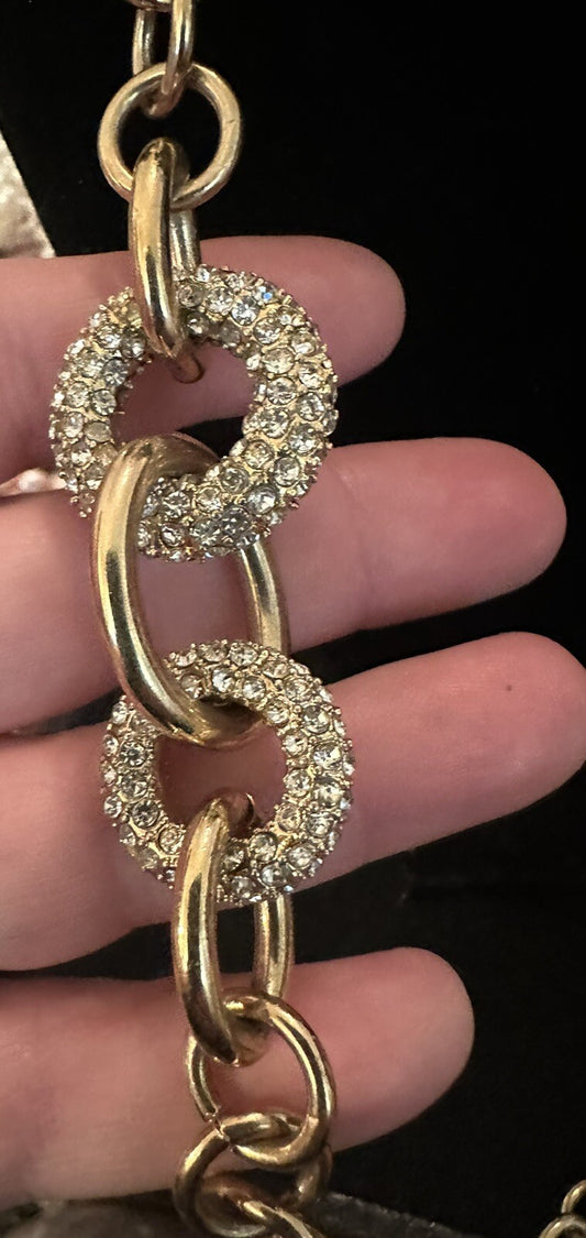 Ann Taylor Necklace Chain Pave Set Clear Crystals Rhinestones Gold Tone 34”