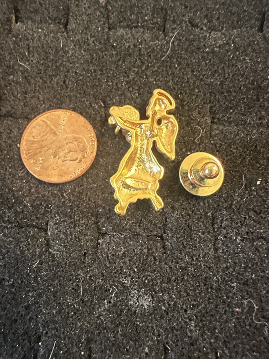 St. Patrick's Day IRISH Shamrock Clover Gold Tone ANGEL AVON Brooch Pin
