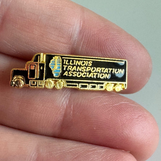 Vtg Illinois Transportation Association Black Truck Driving Enamel Lapel Pin ITA
