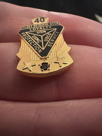 40 Year FLEET RESERVE ASSN USMC USN USCG Military Pin Green Jewel