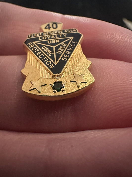 40 Year FLEET RESERVE ASSN USMC USN USCG Military Pin Green Jewel