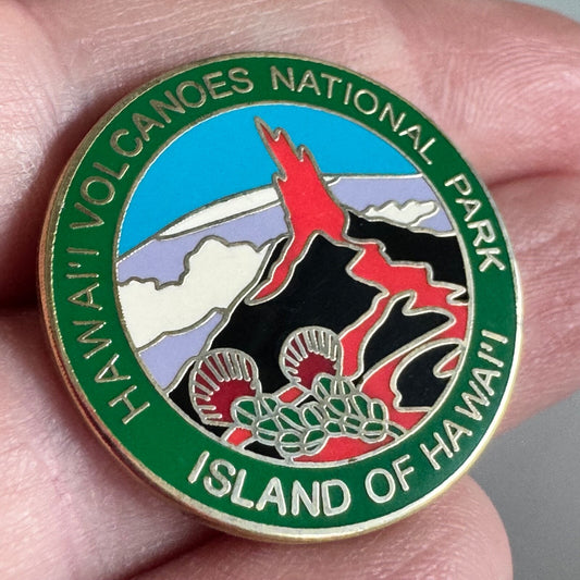 Vintage Hawaii Volcanoes National Park Pin – Island Eruption Scene