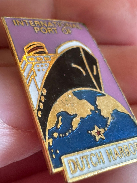 Vintage International Port of Dutch Harbor Lapel Pin Unalaska Alaska